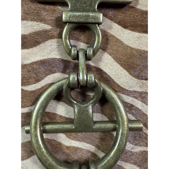 Vintage Studded Leather Tote Bag Zebra Haircalf Front Hardware Boho Chic Y2K - Picture 5 of 16